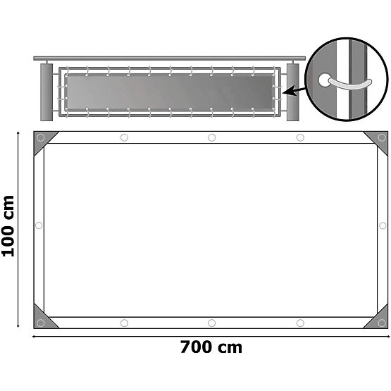 Siva balkonska sjenila 1x7 m