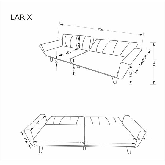 Siva sofa LARIX (1p=1 kom)