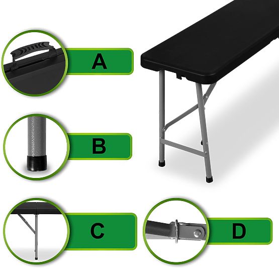 Sklopiva catering klupa 180 cm crna