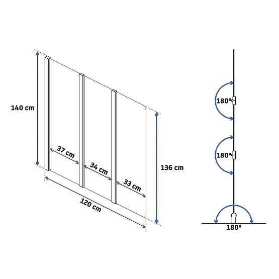 Sklopivi paravan za kadu Rea Agat-3 120 ZLATNI ČETKANI