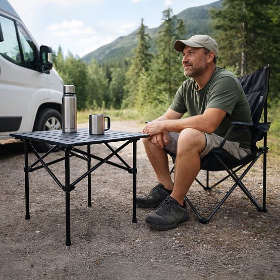 Sklopivi turistički stol 53x55 cm kamping s torbom crni MultiGarden