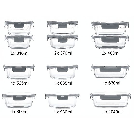 Staklene posude za hranu CATONIA - set od 12 komada