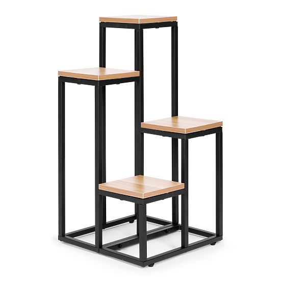 Stalak za cvijeće polica za cvijeće dekoracija 4 police metal MDF svijetli orah ModernHome