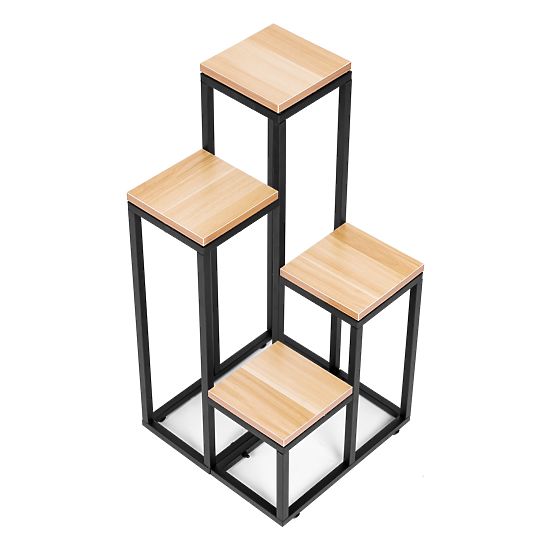 Stalak za cvijeće polica za cvijeće dekoracija 4 police metal MDF svijetli orah ModernHome