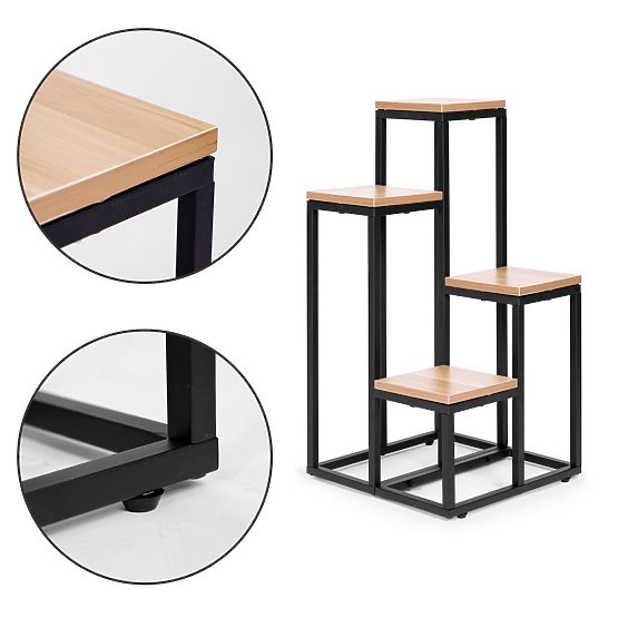 Stalak za cvijeće polica za cvijeće dekoracija 4 police metal MDF svijetli orah ModernHome