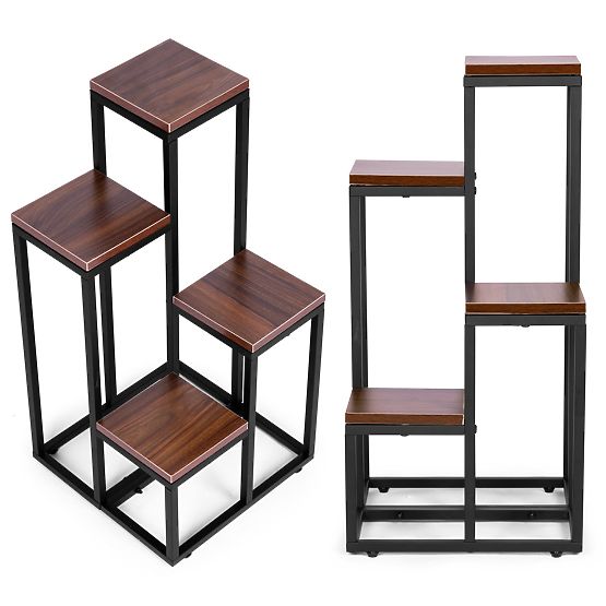 Stalak za cvijeće police za cvijeće ukrasi 4 police metal MDF tamni orah ModernHome