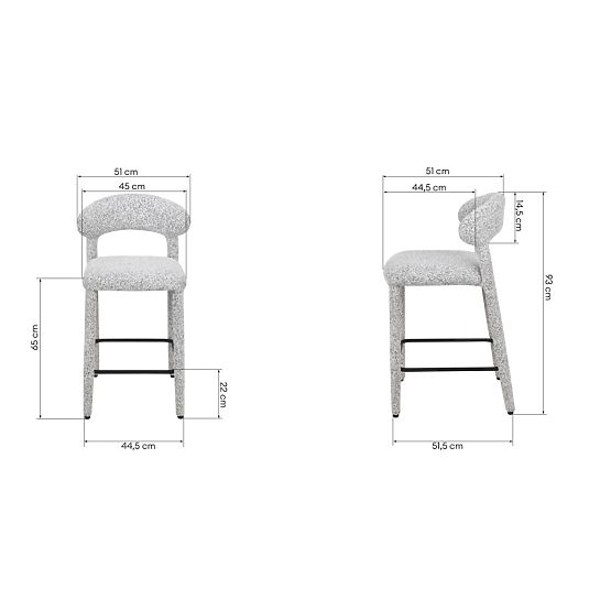 Tapecirana barska stolica Hiroki, bež-siva melange