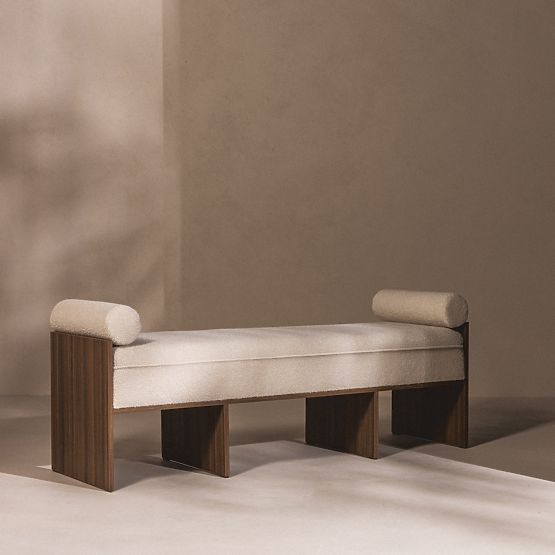 Tapecirana klupa Loppo svijetlo bež, boucle, Orah Wisconsin