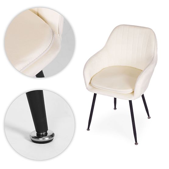 Tapecirana moderna baršunasta stolica za blagovaonicu i dnevni boravak krem ModernHome