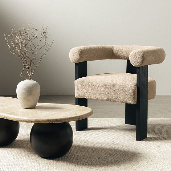 Tapecirana stolica Chili bež/crna, gumeno drvo