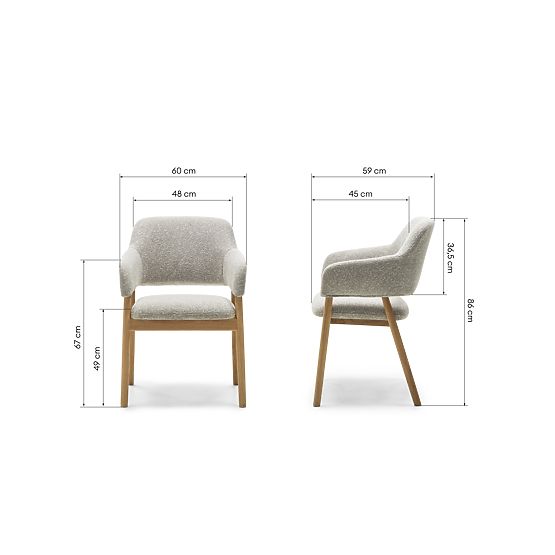 Tapecirana stolica Sanremo svijetlosiva, boucle/hrast