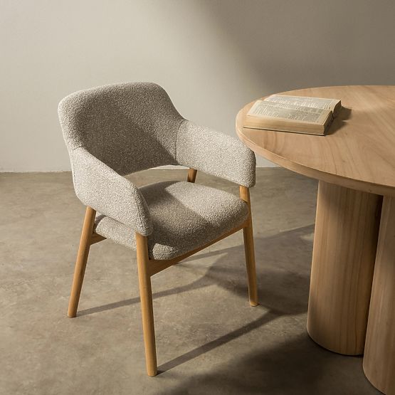 Tapecirana stolica Sanremo svijetlosiva, boucle/hrast