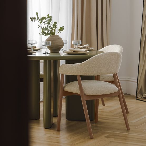 Tapecirana stolica Sorrento, bež, boucle/svijetli orah