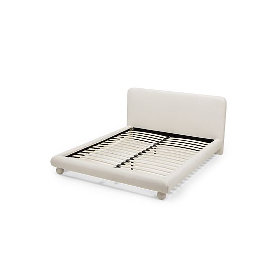 Tapecirani krevet Booli 140x200 cm, s podnicom, kuglaste noge, svijetlo bež