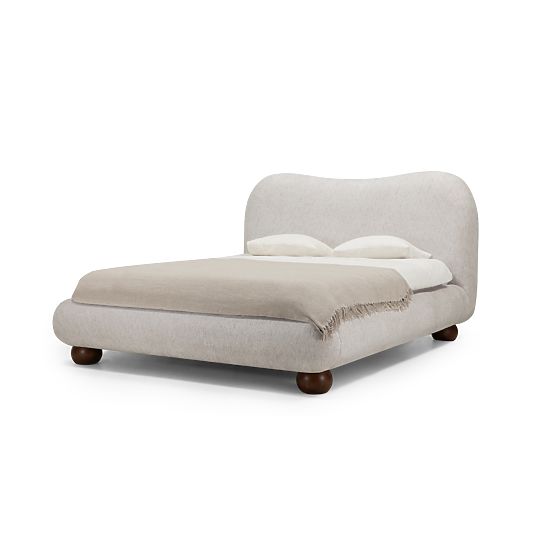 Tapecirani krevet Bowee 160x200 cm, sa stelažem, svijetlo bež, noge kugle