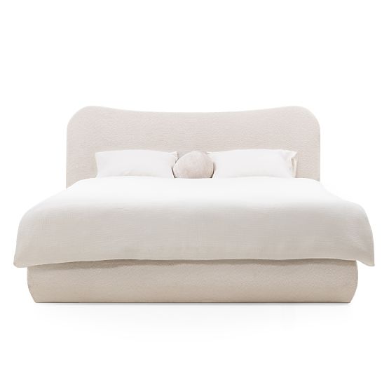 Tapecirani krevet Derry 140x200 cm, s podnicom i spremištem, zaobljen, bež