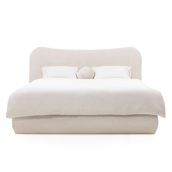 Tapecirani krevet Derry 140x200 cm, s podnicom i spremištem, zaobljen, bež