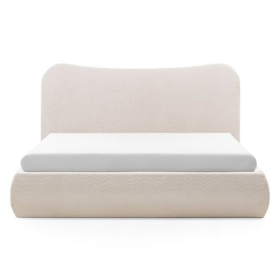 Tapecirani krevet Derry 140x200 cm, s podnicom i spremištem, zaobljen, bež