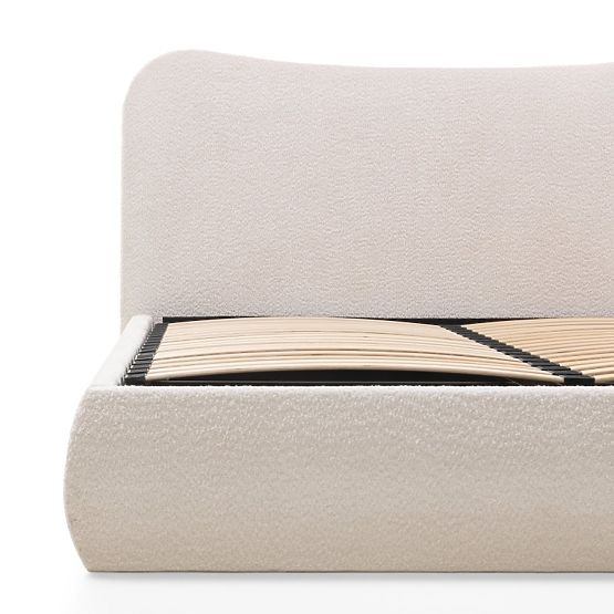 Tapecirani krevet Derry 140x200 cm, s podnicom i spremištem, zaobljen, bež