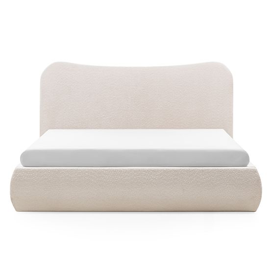 Tapecirani krevet Derry 140x200 cm, s podnicom i spremištem, zaobljen, bež