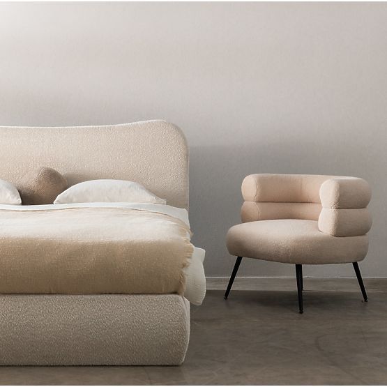 Tapecirani krevet Derry 140x200 cm, s podnicom i spremištem, zaobljen, bež