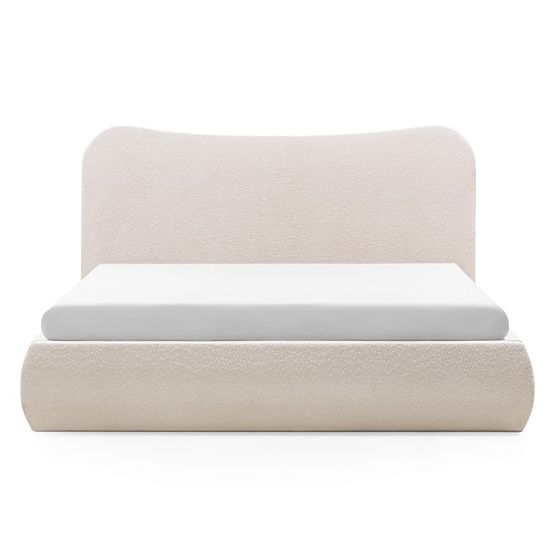 Tapecirani krevet Derry 160x200 cm, s podnicom i spremištem, zaobljen, bež