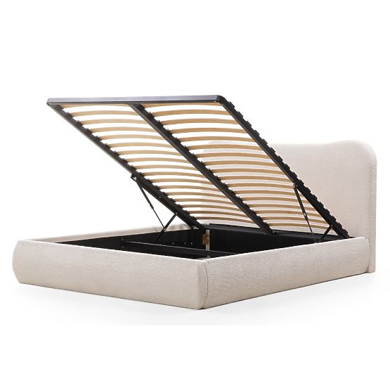 Tapecirani krevet Derry 160x200 cm, s podnicom i spremištem, zaobljen, bež