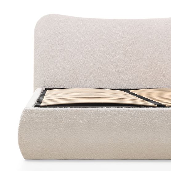 Tapecirani krevet Derry 160x200 cm, s podnicom i spremištem, zaobljen, bež