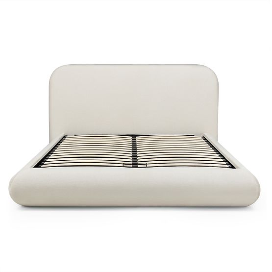 Tapecirani krevet Lumi 160x200 cm, s podnicom i spremištem, zaobljen, svijetlo bež