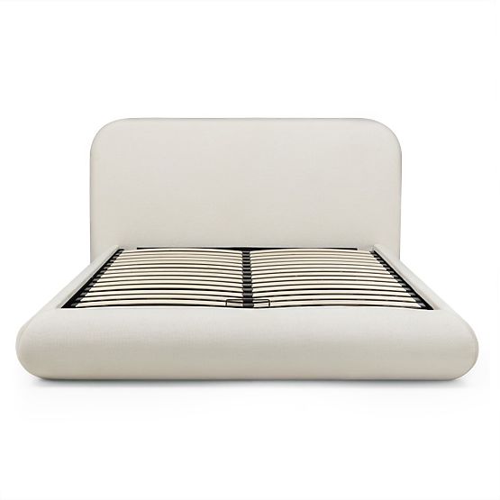 Tapecirani krevet Lumi 160x200 cm, s podnicom i spremištem, zaobljen, svijetlo bež