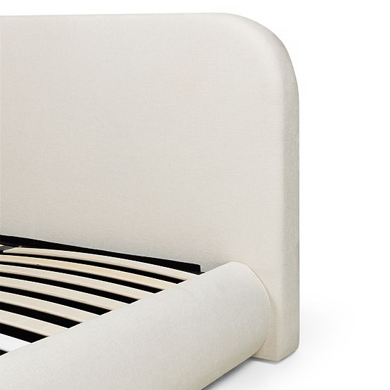 Tapecirani krevet Lumi 160x200 cm, s podnicom i spremištem, zaobljen, svijetlo bež