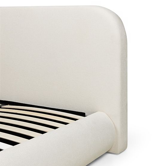 Tapecirani krevet Lumi 160x200 cm, s podnicom i spremištem, zaobljen, svijetlo bež