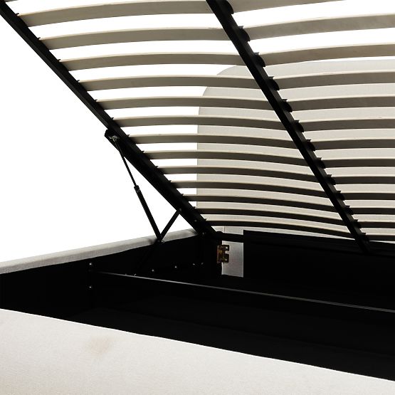 Tapecirani krevet Lumi 160x200 cm, s podnicom i spremištem, zaobljen, svijetlo bež