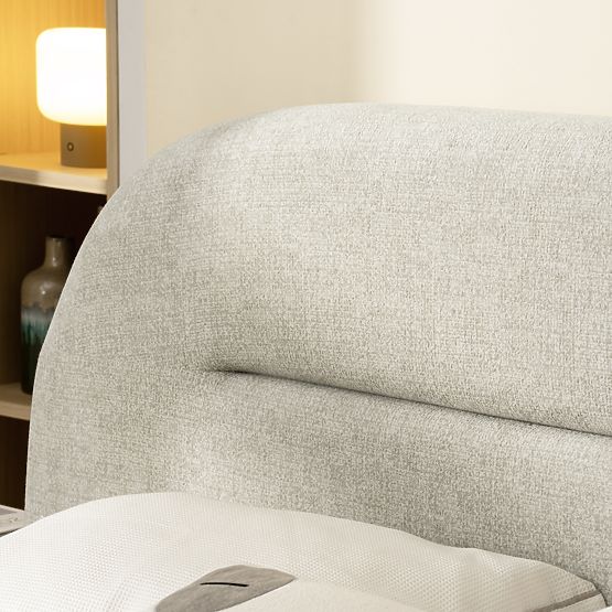 Tapecirani krevet Luno 160x200 cm, s podnicom i spremištem, svijetlo bež, zaobljen