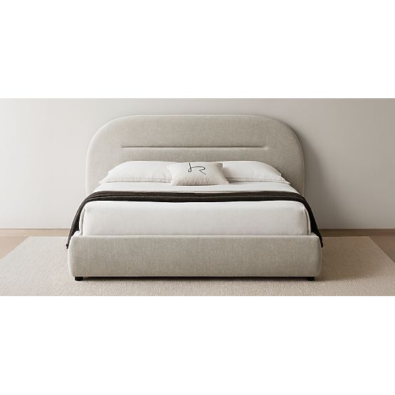 Tapecirani krevet Luno 160x200 cm, s podnicom i spremištem, svijetlo bež, zaobljen