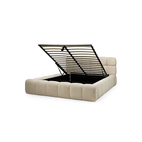 Tapecirani krevet Nexo 160x200 cm, s podnicom i spremištem, svijetlo bež, zaobljenih oblika