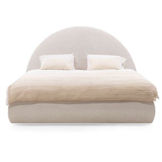 Tapecirani krevet Orbi 140x200 cm, s podnicom i spremištem, zaobljen, bež