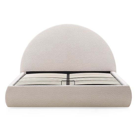 Tapecirani krevet Orbi 140x200 cm, s podnicom i spremištem, zaobljen, bež