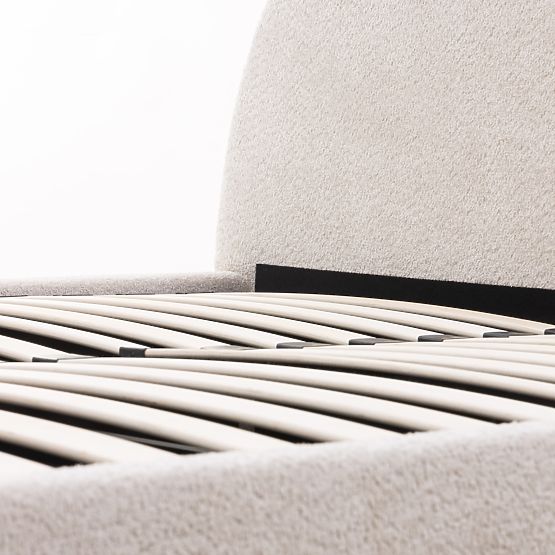 Tapecirani krevet Orbi 140x200 cm, s podnicom i spremištem, zaobljen, bež