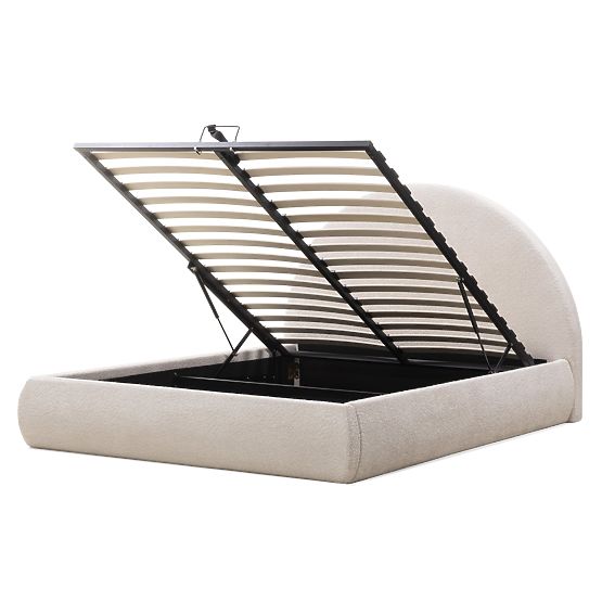 Tapecirani krevet Orbi 140x200 cm, s podnicom i spremištem, zaobljen, bež