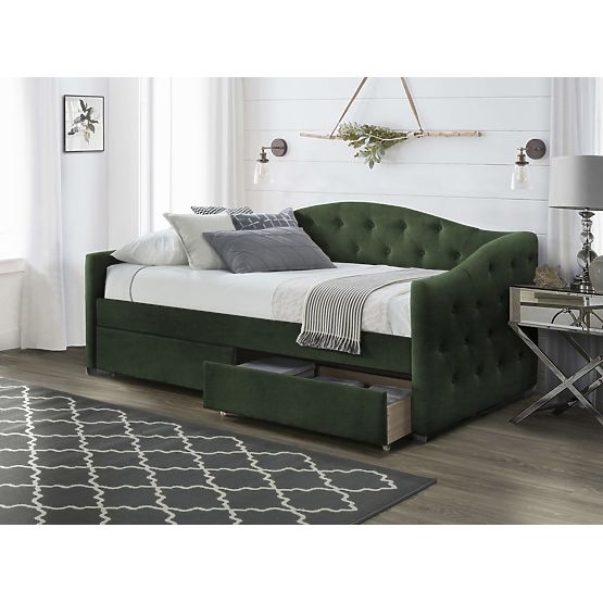 Tapecirani krevet s ladicama ALOHA 90 x 200 cm - Tamno zeleni
