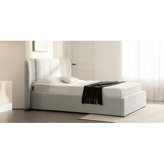 Tapecirani krevet Snoovia 160x200 cm, s podnicom i spremištem, svijetlo bež