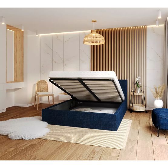 Tapecirani krevet TULSA 160 x 200 cm - Tamno plava