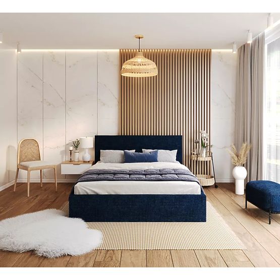 Tapecirani krevet TULSA 180 x 200 cm - Tamno plava