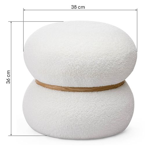Tapecirani puf Muss, okrugli, bijeli, boucle