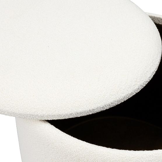 Tapecirani puf Pebble, s prostorom za pohranu, okrugli, bijeli