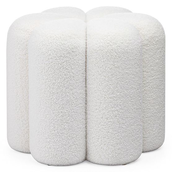 Tapecirani puf Quad, bijeli, boucle