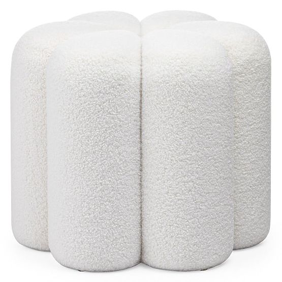 Tapecirani puf Quad, bijeli, boucle