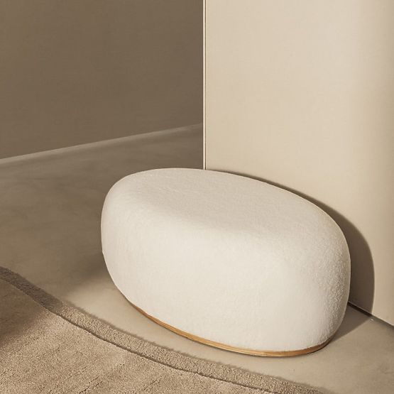 Tapecirani puf Stone, bijeli, obli oblik