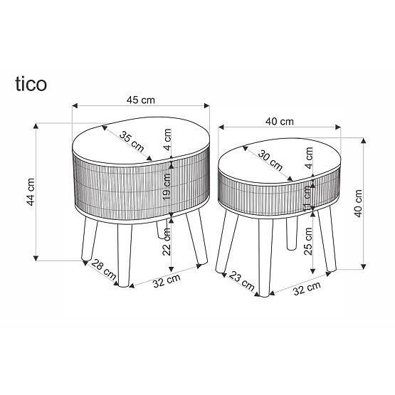 TICO set od 2 tabureta s prostorom za pohranu, bež